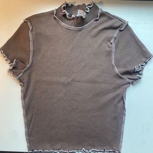 TILLY’s Cute “Inside out” Style Crop Top — Brown w/ White stitching